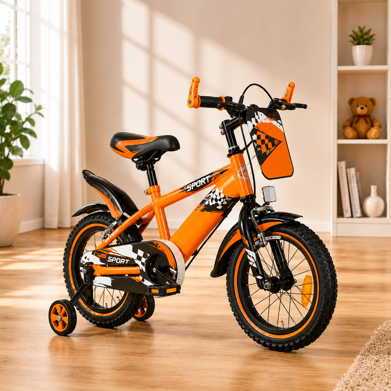 KIDS TRAINING BICYCLE WITH SUPPORT WHEELS - ORANGE