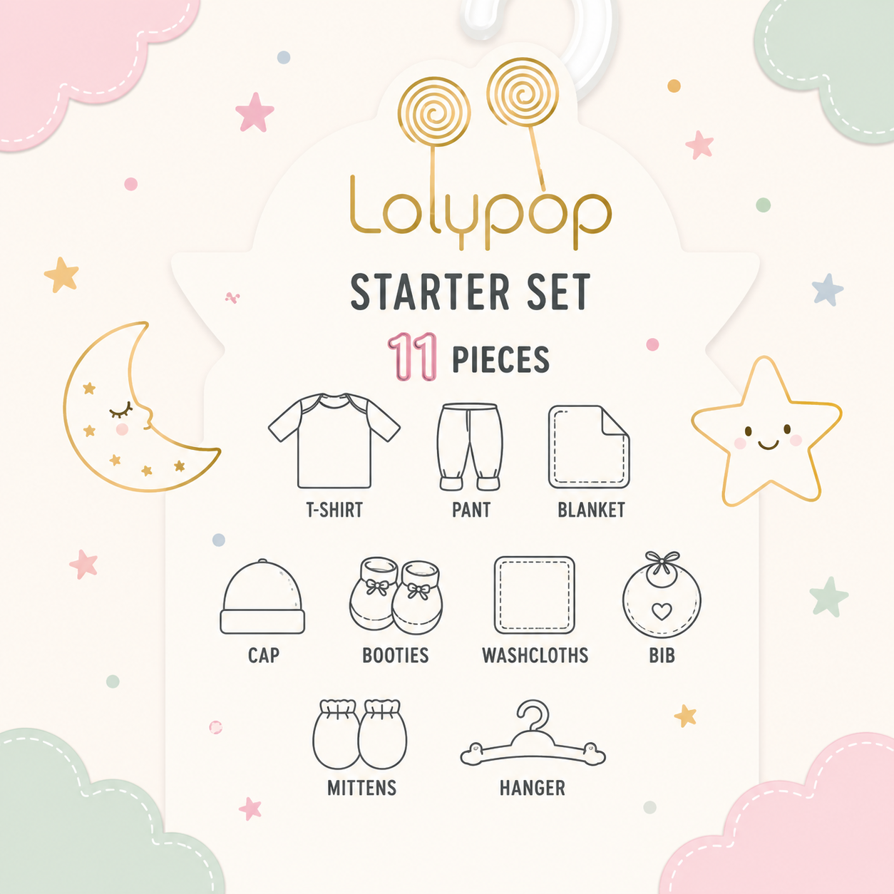 LOLYPOP 11 PCS NEWBORN BABY STARTER GIFT SET – TEDDY BEAR CAR EMBROIDERED DESIGN (PEACH)