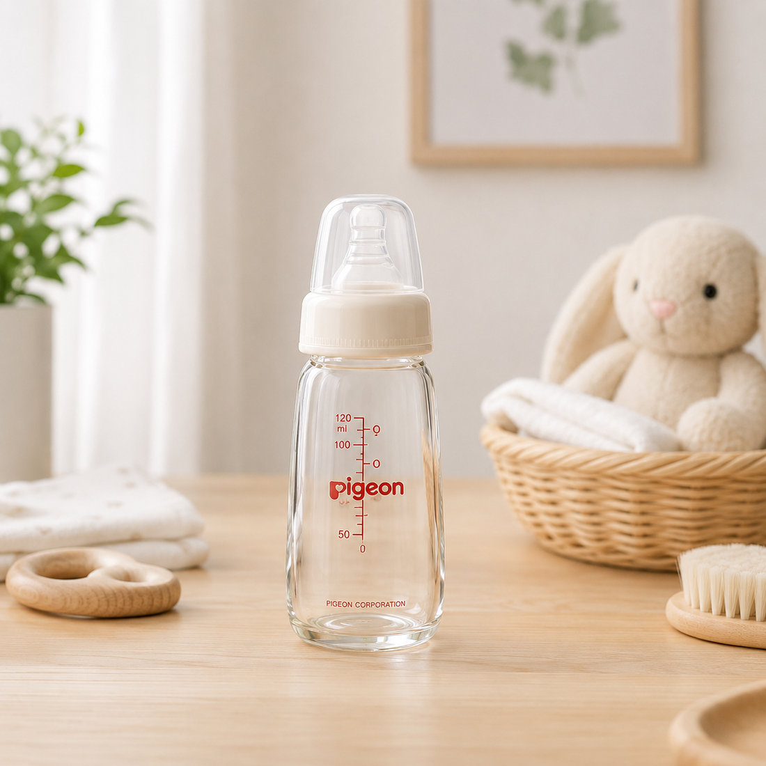 PIGEON NURSING BOTTLE WITH PERISTALTIC NIPPLE (GLASS)