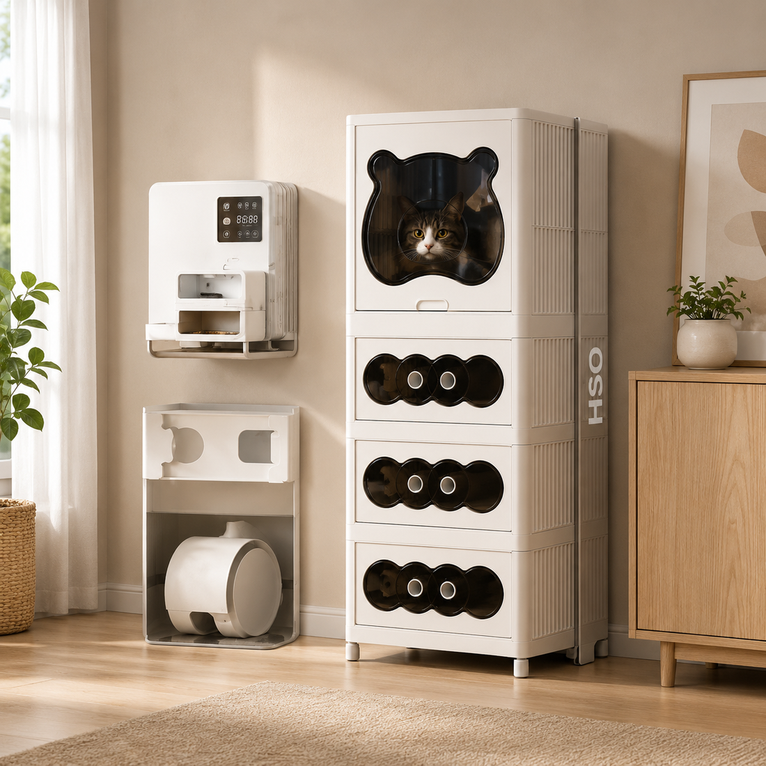 MULTIFUNCTIONAL MODULAR STORAGE CABINET WITH DRAWERS AND SIDE SHELVES