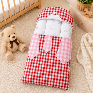 CHECKERED COTTON POLYESTER BABY CARRY NEST WITH SHIRT DESIGN - RED