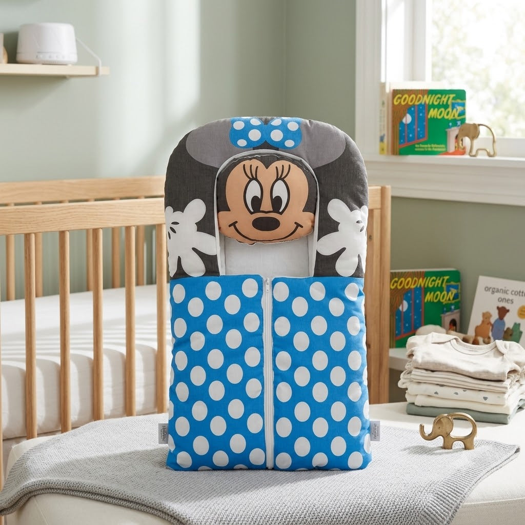 PREMIUM BABY SLEEPING BAG & BEDDING SET – POLKA DOT CARTOON DESIGN (BLUE & GREY)