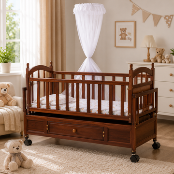 CLASSIC WOODEN BABY CRIB WITH STORAGE DRAWER