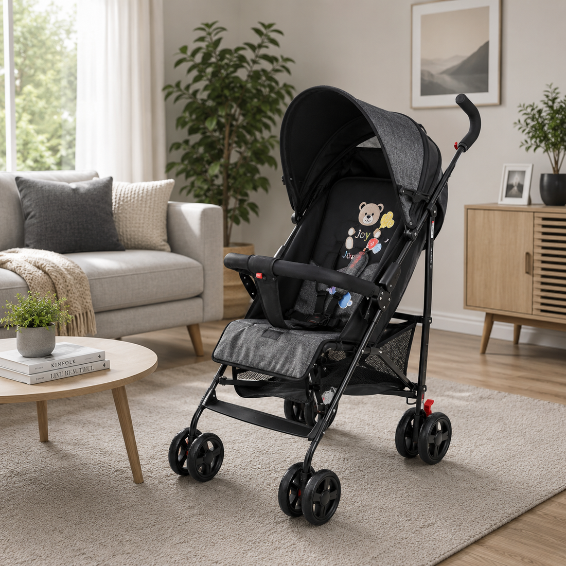 JOYOUS MULTIPOSITION BABY STROLLER WITH HANDLE - BLACK