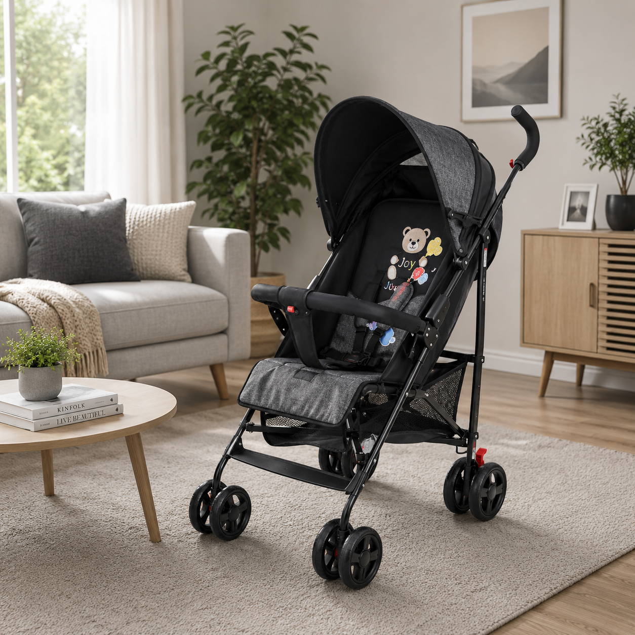 JOYOUS MULTIPOSITION BABY STROLLER WITH HANDLE - BLACK