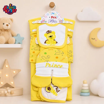 6 PCS NEWBORN BABY GIFT SET – PRINCE TEDDY EMBROIDERED DESIGN (YELLOW)