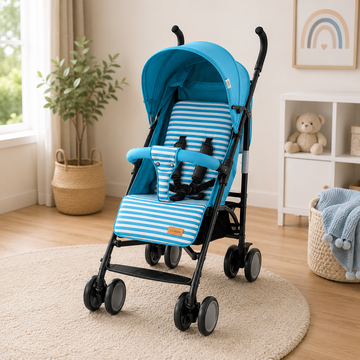 TINNIES BABY BUGGY STROLLER – GREEN STRIPED LIGHTWEIGHT & FOLDABLE BABY PRAM