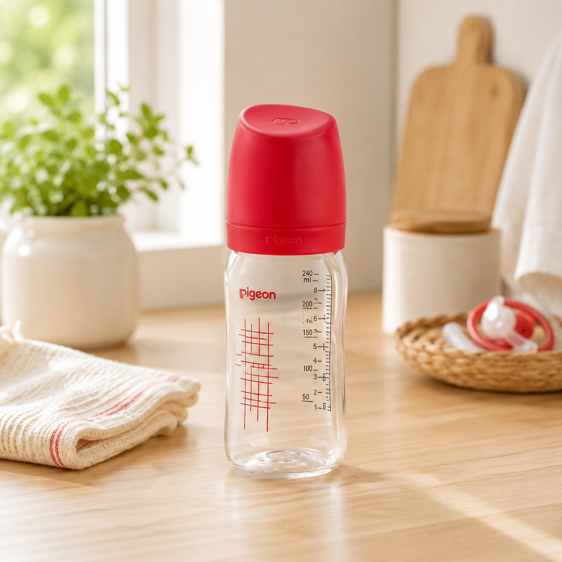 FARLIN WIDE NECK GLASS FEEDER 160ML - RED