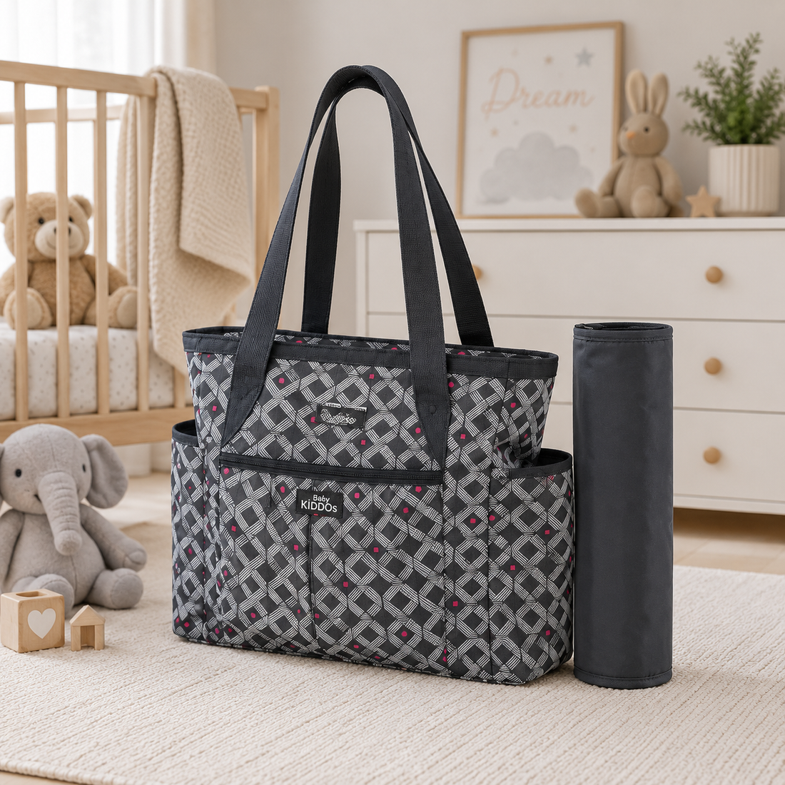 Baby Diaper Bag - Black Printed
