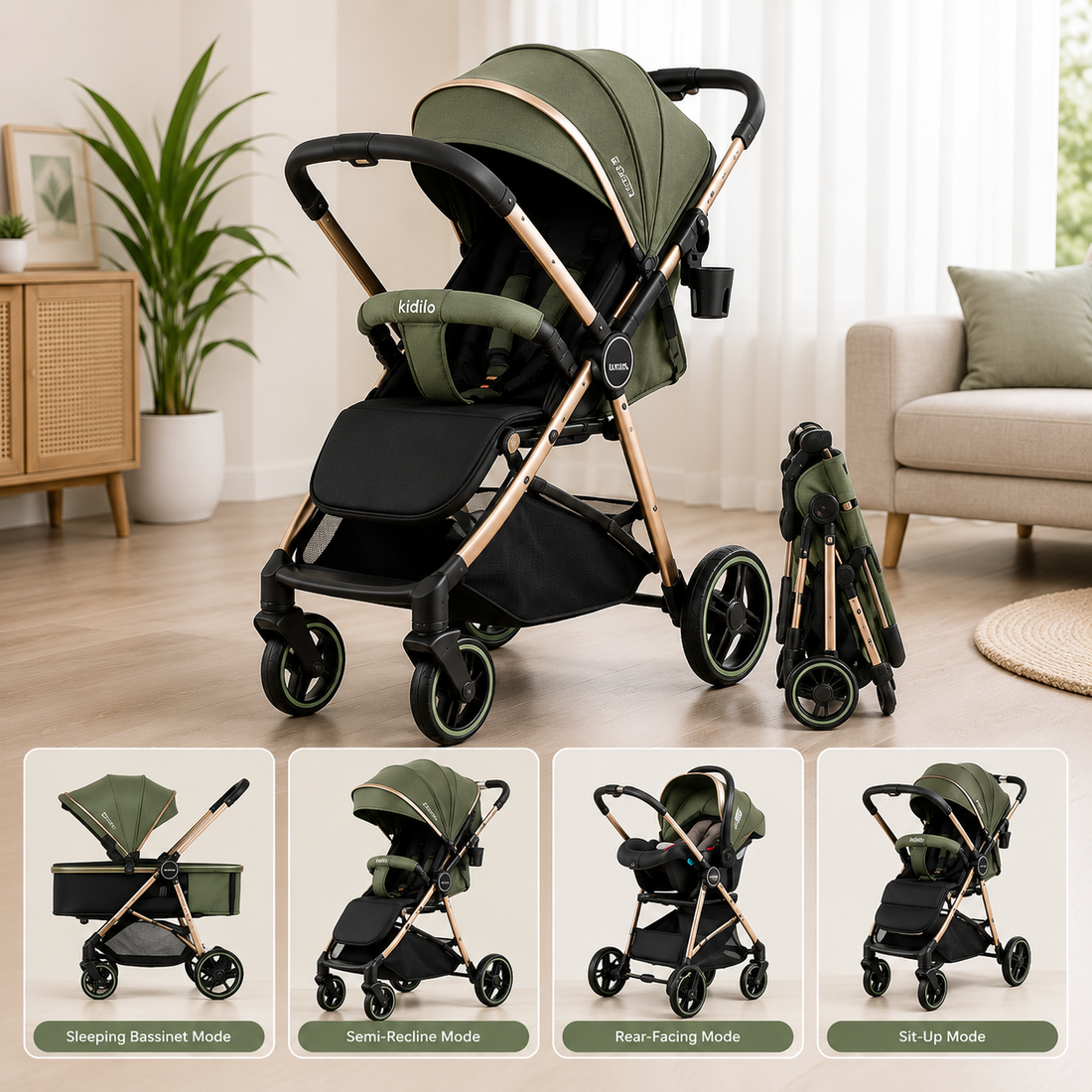 PREMIUM REVERSIBLE BABY STROLLER - GREEN