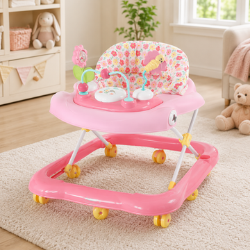 TINNIES PINK BABY WALKER – PADDED SEAT & TOY TRAY