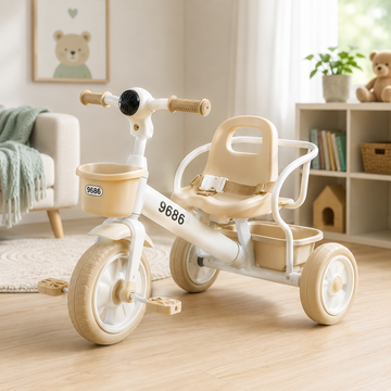 CLASSIC KIDS PEDAL TRICYCLE WITH BASKET - WHITE