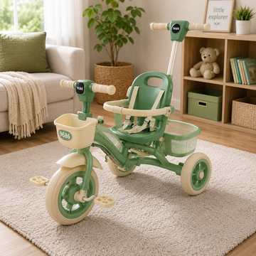 CLASSIC KIDS PEDAL TRICYCLE WITH BASKET - GREEN