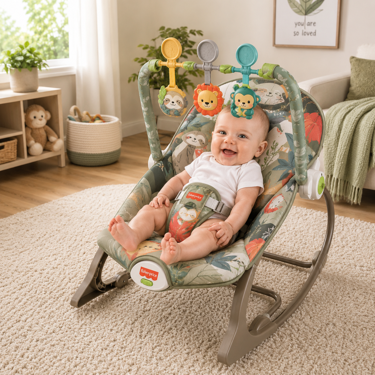 FISHER PRICE BABY ROCKER & INFANT BOUNCER SEAT - GREEN