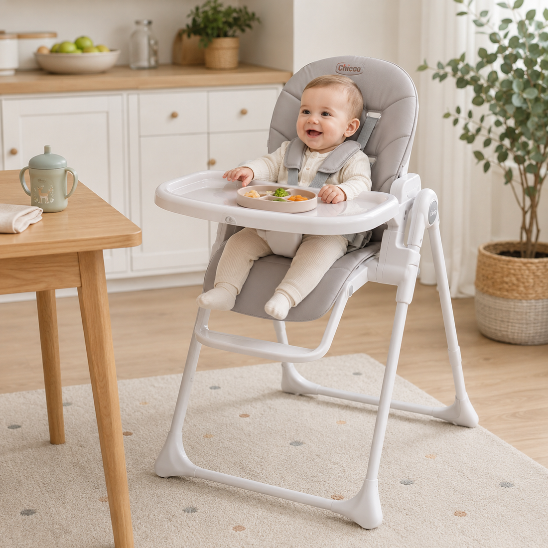 TINNIES BLUE BABY HIGH CHAIR FOR BOYS – ADJUSTABLE HEIGHT RECLINE & SAFETY HARNESS (6–36 MONTHS)