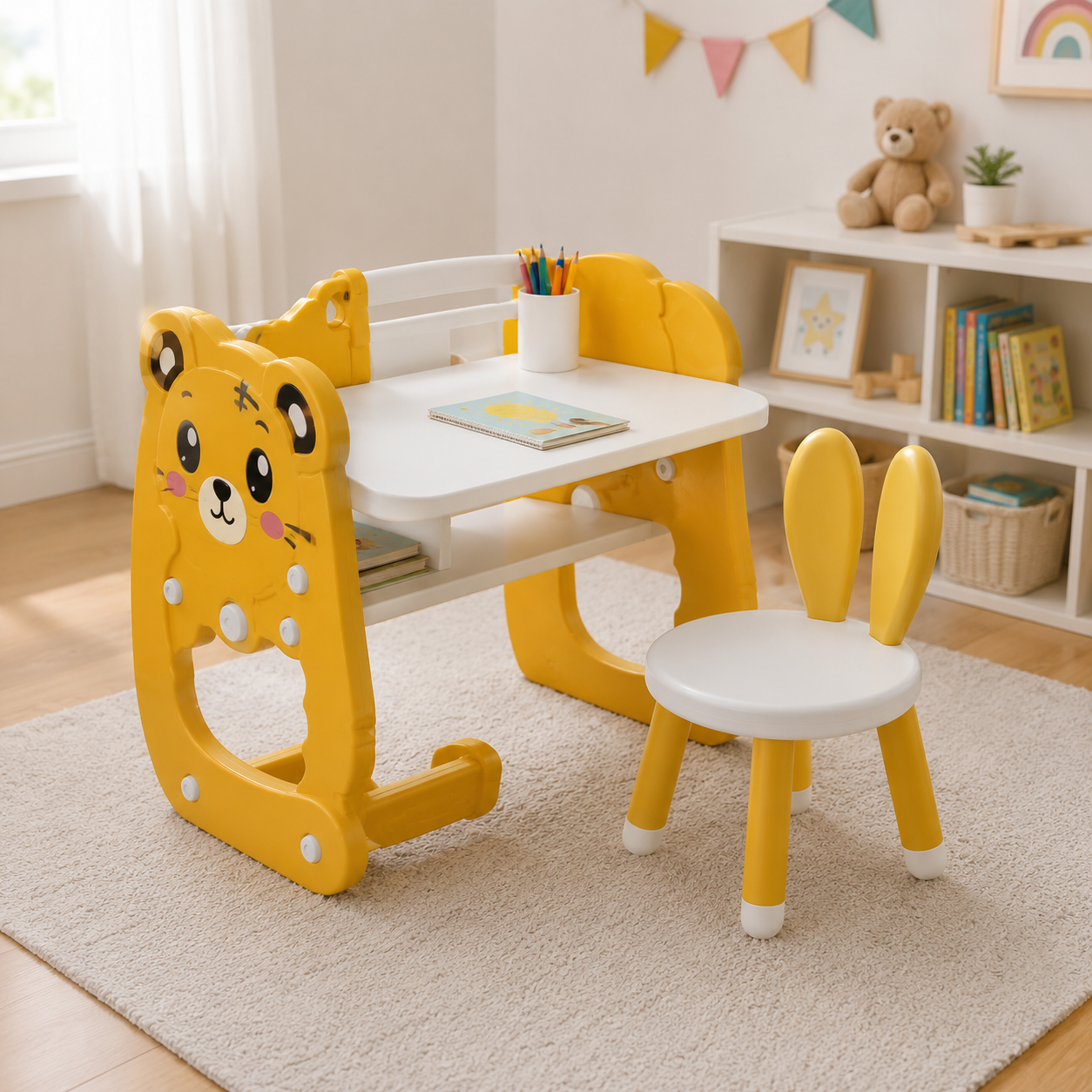 3 IN 1 KIDS STUDY TABLE AND CHAIR SET WITH ROCKING HORSE