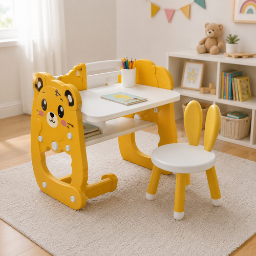 3 IN 1 KIDS STUDY TABLE AND CHAIR SET WITH ROCKING HORSE