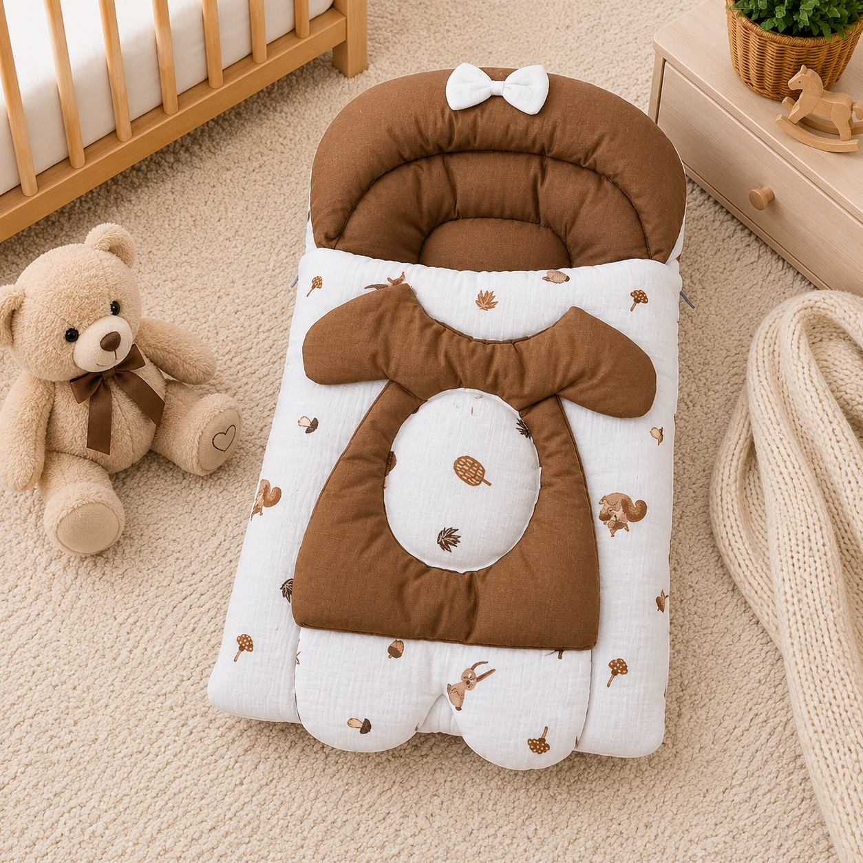 FOREST ANIMAL PRINT COTTON POLYESTER BABY CARRY NEST WITH BEAR DESIGN
