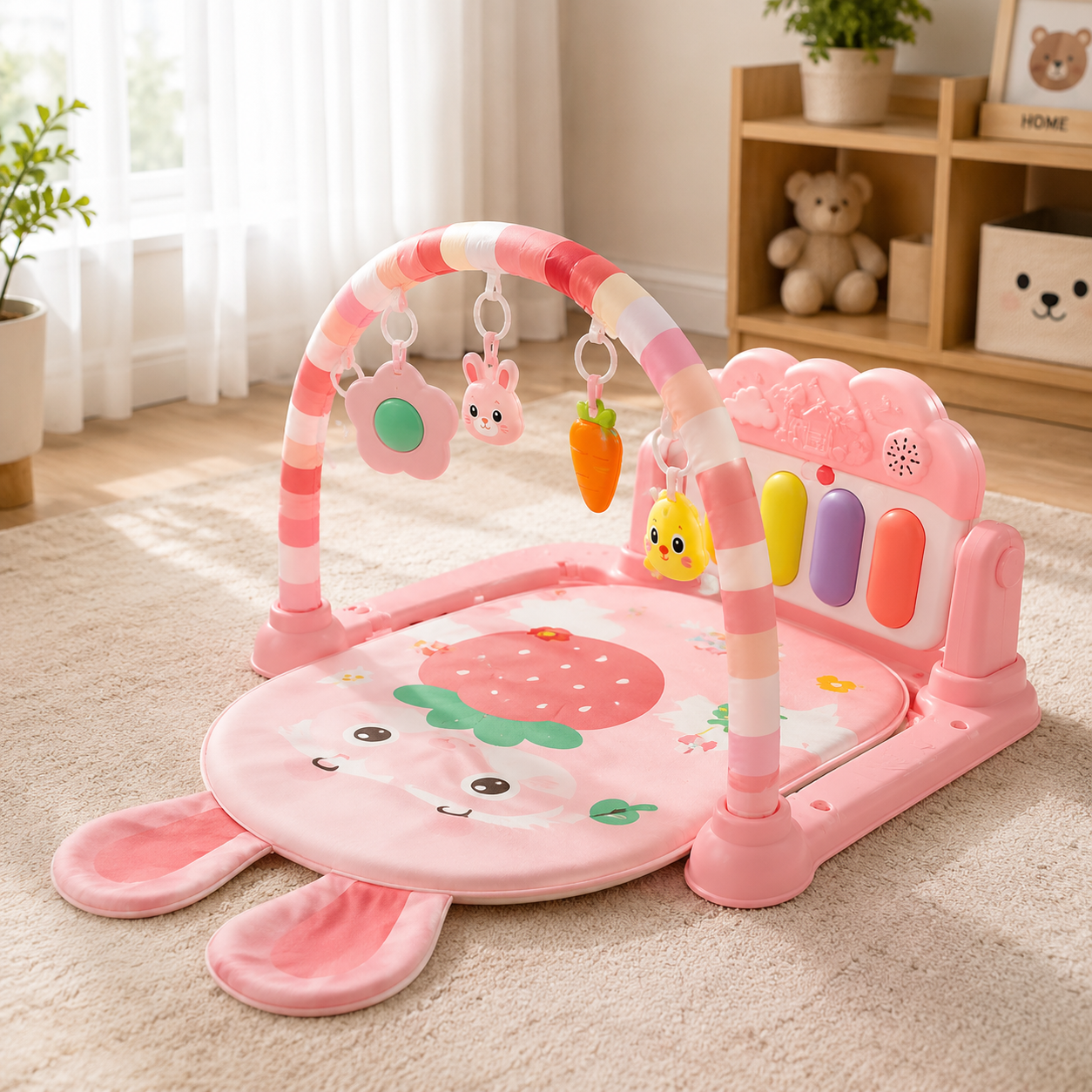 JOYOUS BABY WALKER PLAY GYM WITH PIANO MAT - PINK