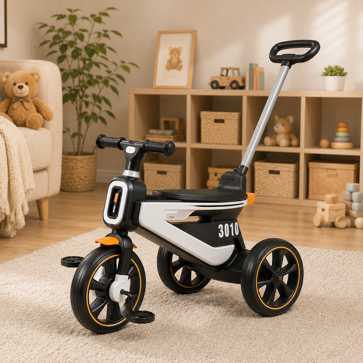 PREMIUM KIDS PUSH TRICYCLE WITH HANDLE - BLACK