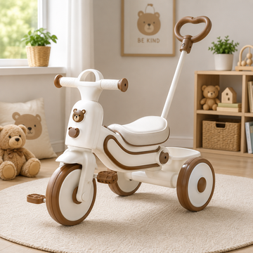 MULTIFUNCTIONAL KIDS TRICYCLE WITH PUSH HANDLE - WHITE