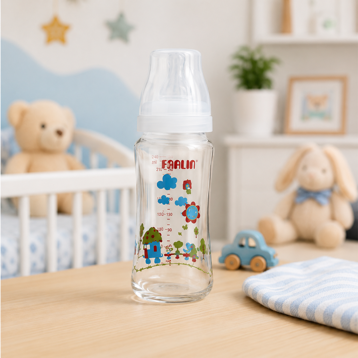 FARLIN WIDE NECK GLASS FEEDING BOTTLE 240 ML