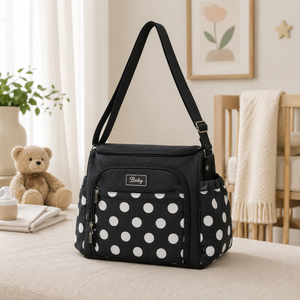 Baby Diaper Bag - Navy Polka Dot Printed