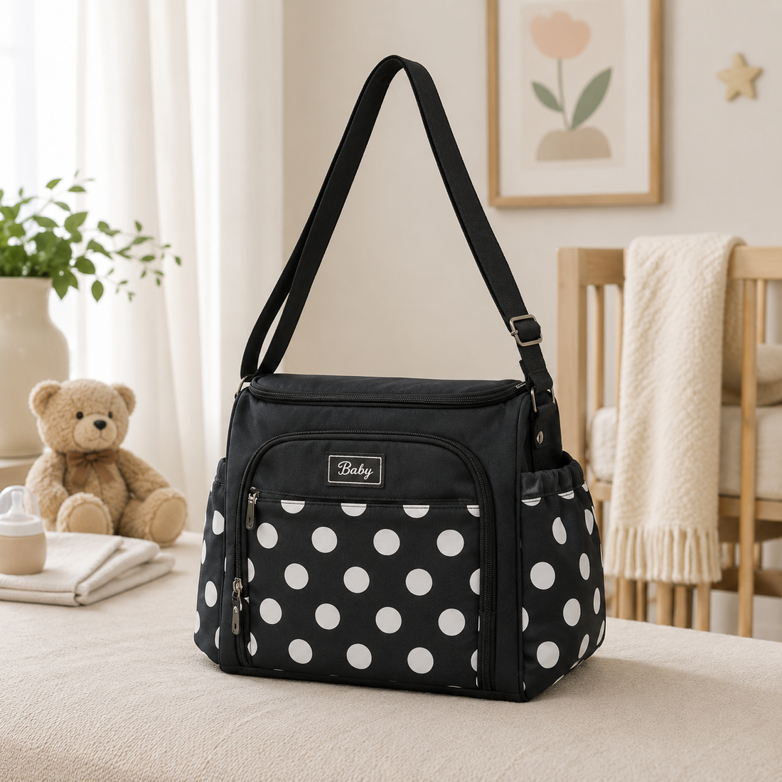 Baby Diaper Bag - Navy Polka Dot Printed