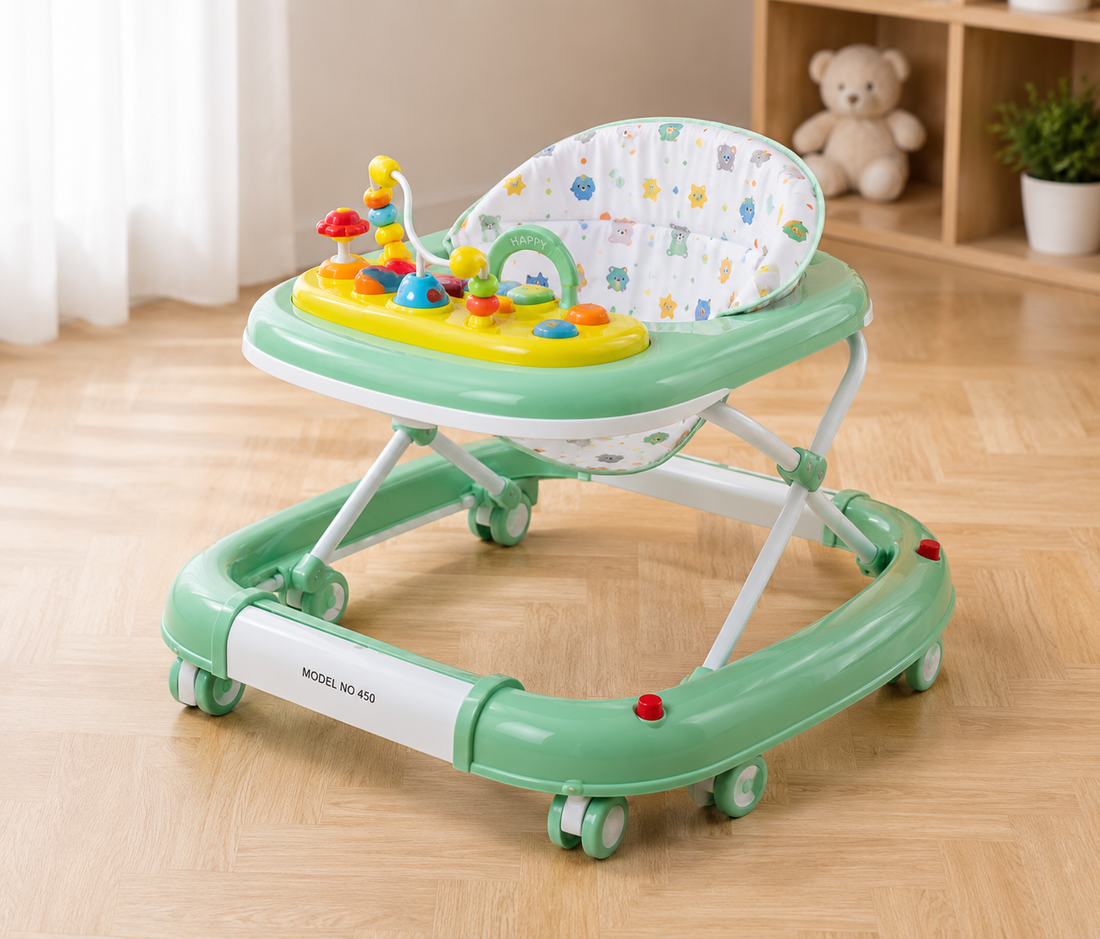 BABY WALKER WITH ACTIVITY TRAY - GREEN