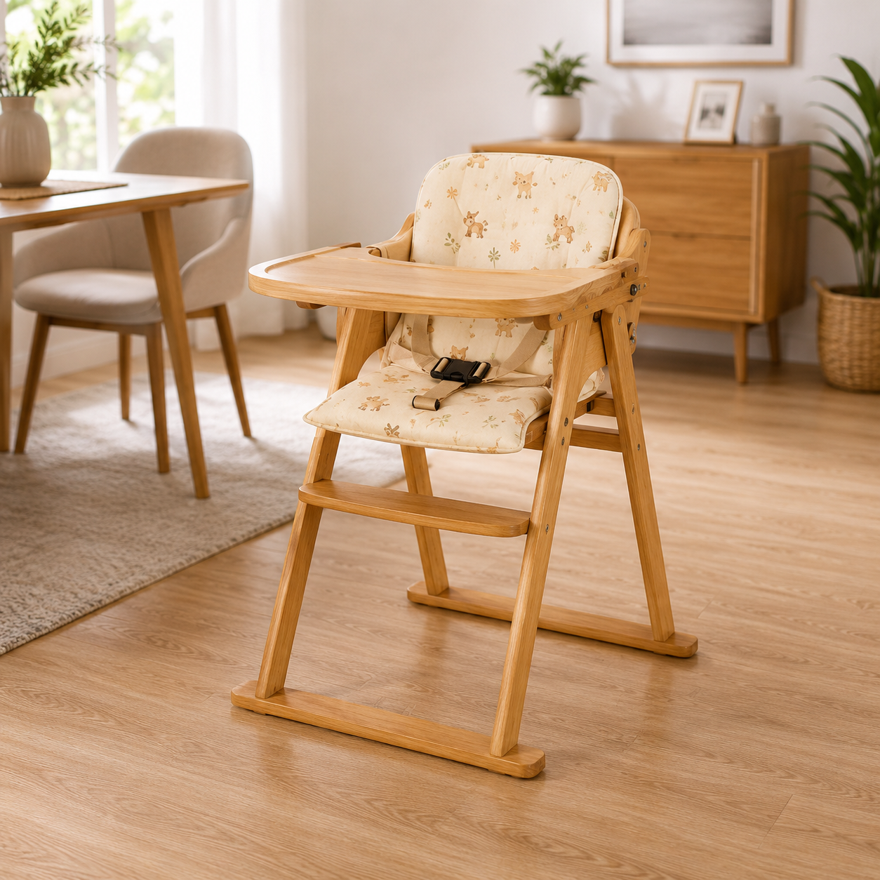 FOLDABLE WOODEN BABY HIGH CHAIR