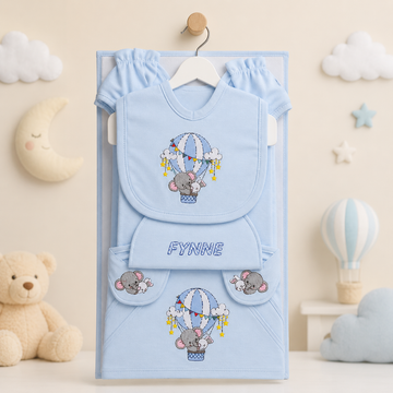 KIDDLE NEWBORN BABY STARTER GIFT SET – HOT AIR BALLOON ELEPHANT DESIGN (BLUE)
