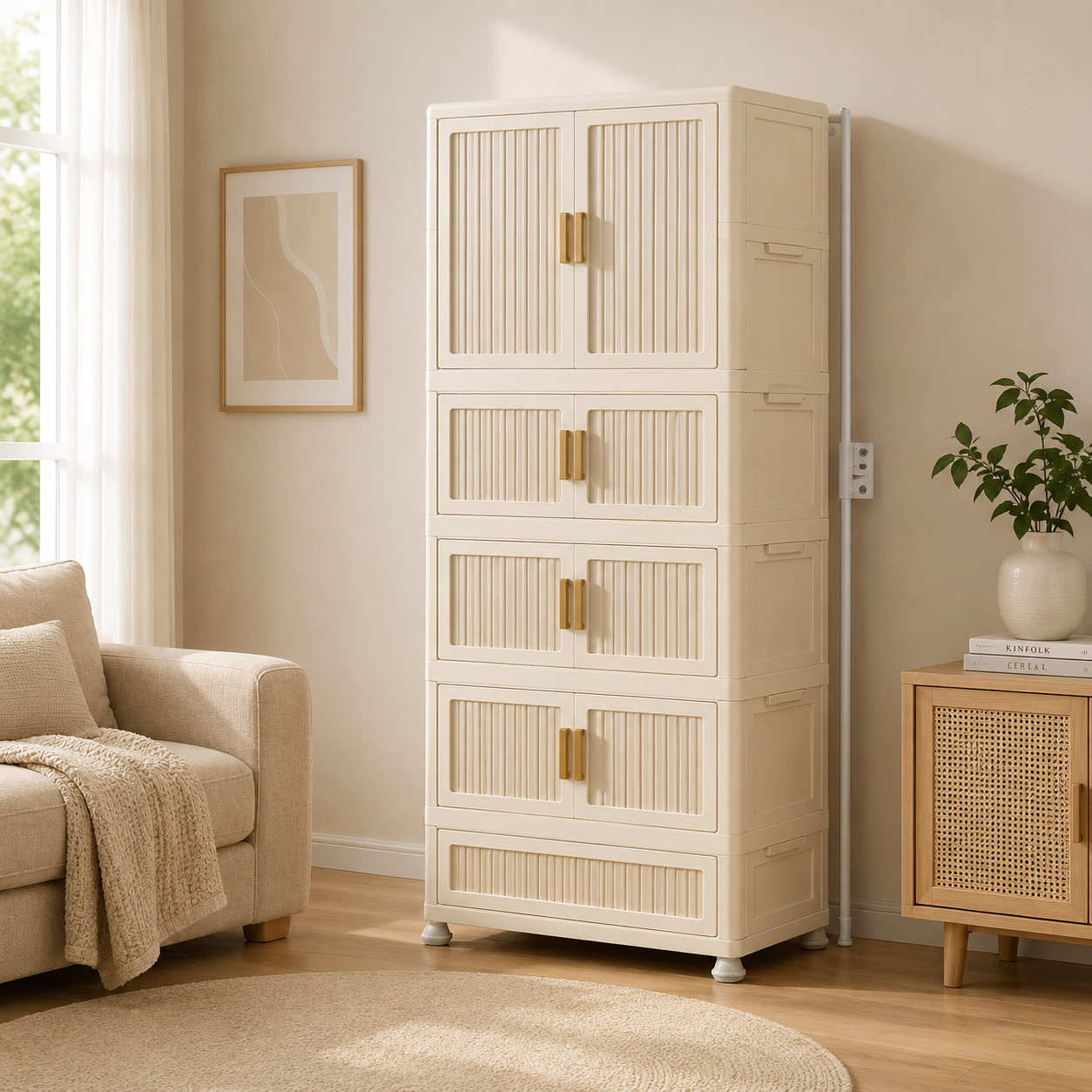 MULTILAYER BABY STORAGE WARDROBE CABINET WITH LOCKABLE DOORS AND WHEELS