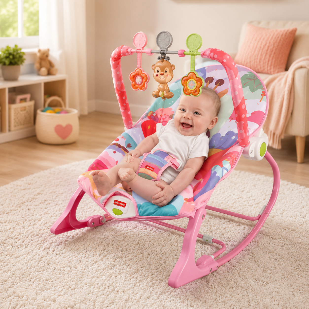 FISHER PRICE BABY ROCKER & INFANT BOUNCER SEAT - PINK
