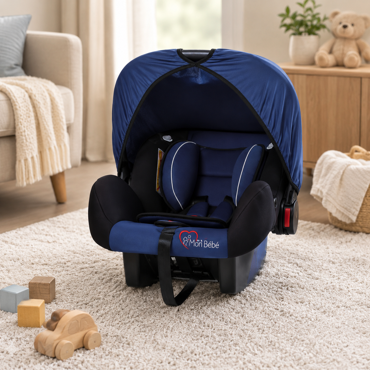 TINNIES BLUE BABY CARRIER & CAR SEAT – COMFORTABLE SAFE & CUSHIONED