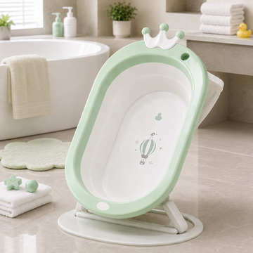 FOLDABLE BABY BATH TUB WITH STAND - GREEN