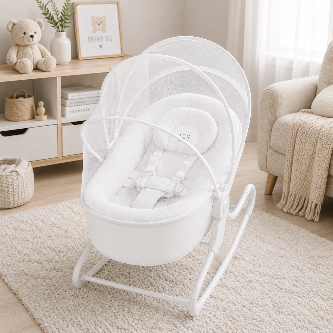 MASTELA BABY ROCKER WITH MOSQUITO NET - WHITE