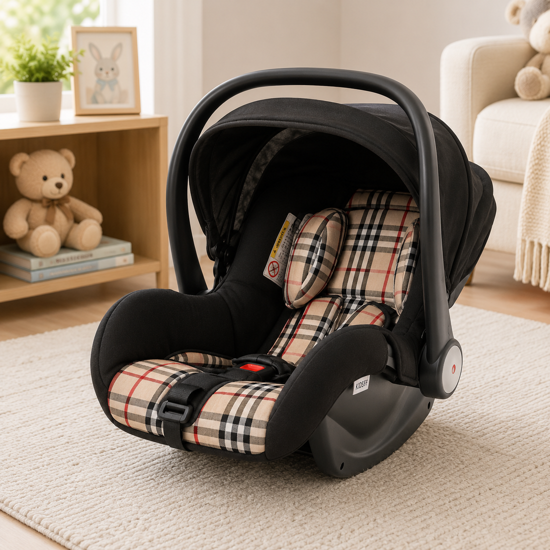 2-IN-1 BABY CARRIER & CAR SEAT – NEWBORN TO 18 MONTHS (BEIGE CHECK UNISEX)