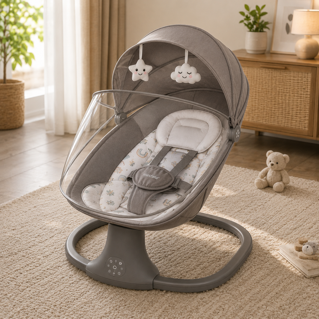 MASTELA ELECTRIC BABY ROCKER WITH MOSQUITO NET - GREY