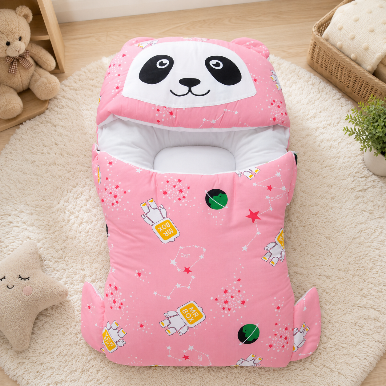 PANDA PRINT COTTON POLYESTER BABY CARRY NEST - PINK