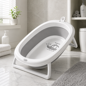 FOLDABLE BABY BATH TUB WITH SUPPORT STAND - GREY