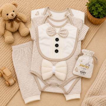 PREMIUM NEWBORN BABY STARTER GIFT SET – GENTLEMAN BOWTIE DESIGN (BEIGE & IVORY)