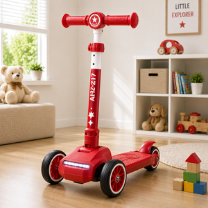 KIDS 3-WHEEL LED FOLDABLE SCOOTER WITH ADJUSTABLE HANDLE - RED