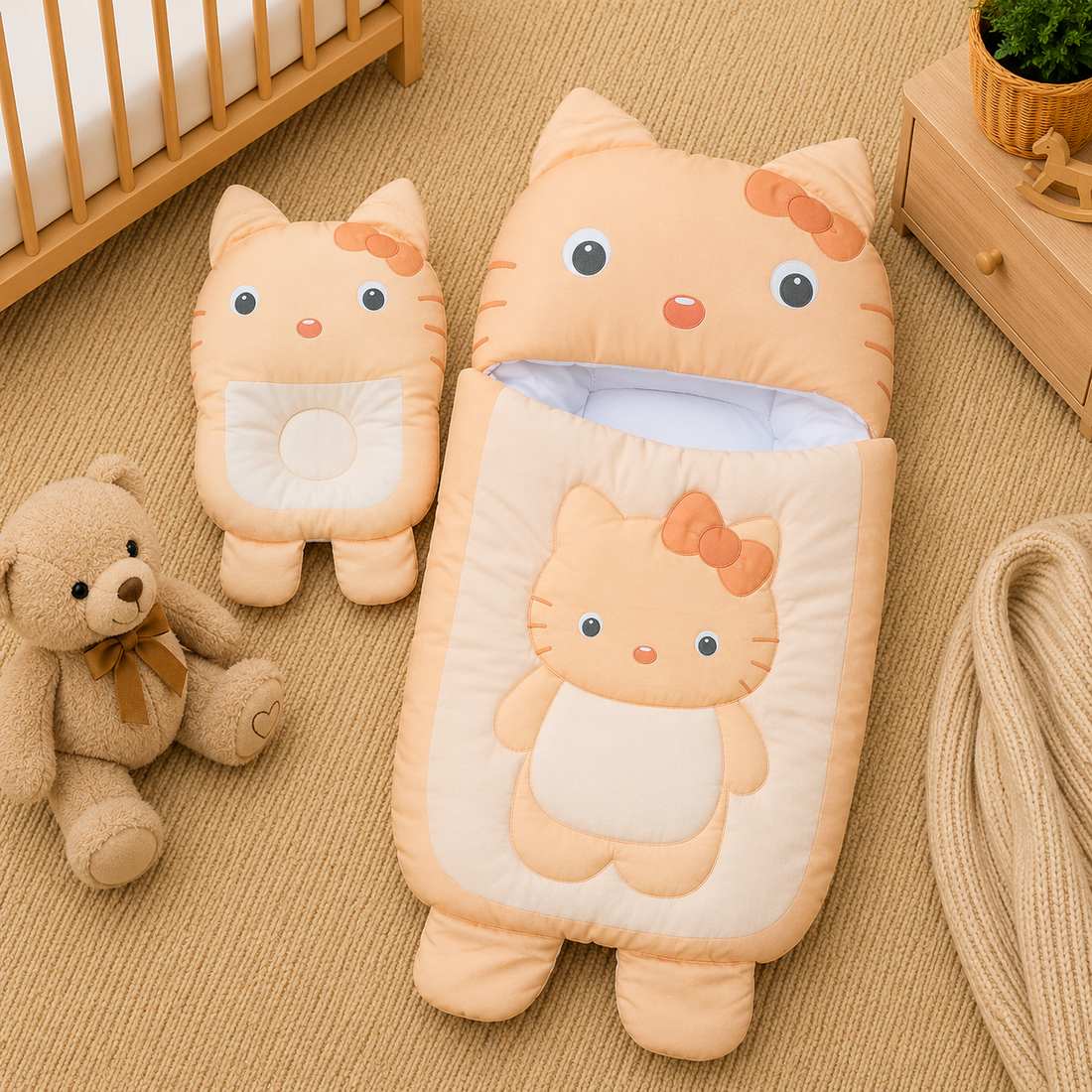 HELLO KITTY BABY SLEEPING BAG & PILLOW SET (PEACH)