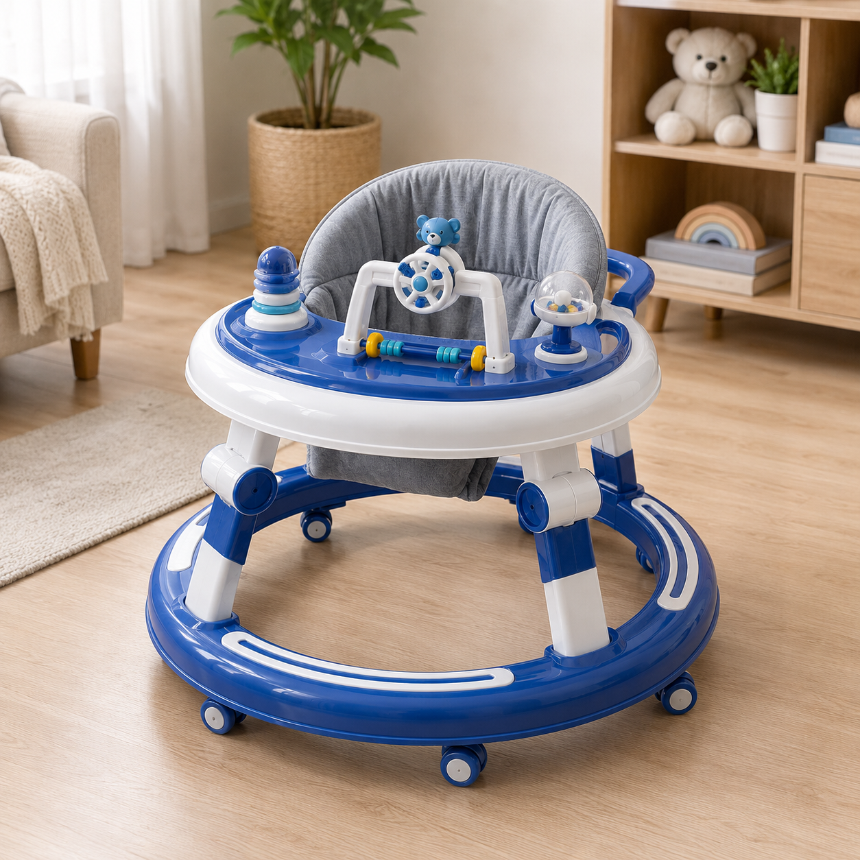 ROUND BABY WALKER WITH ACTIVITY TOYS - BLUE