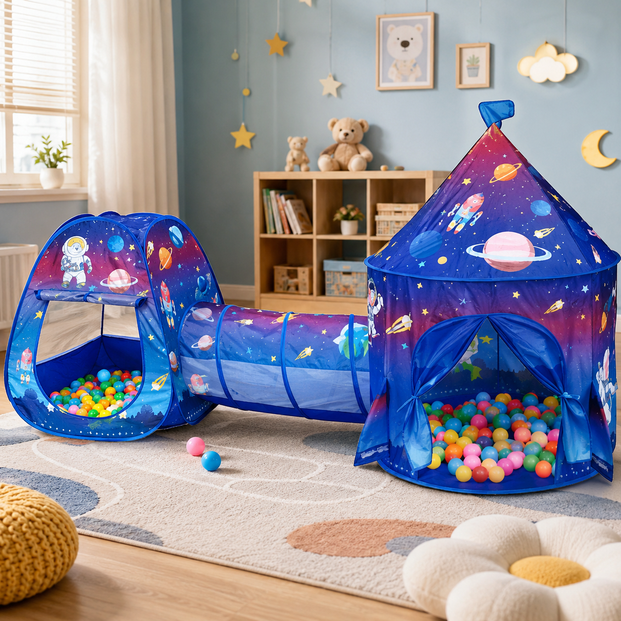 SPACE CASTLE PLAY TENT WITH BALL PIT & TUNNEL