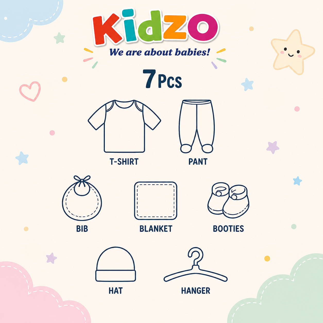 KIDZO 7 PCS NEWBORN BABY GIFT SET – WELCOME TO THE WORLD DESIGN (WHITE)