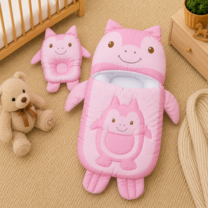 MONSTER DESIGN COTTON POLYESTER BABY SLEEPING BAG WITH MATCHING PILLOW - PINK