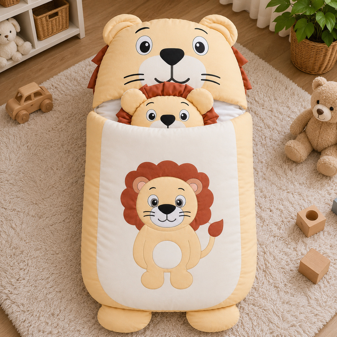 HAPPIMUMS CHARACTER CUDDLY CARRY NEST WITH PILLOW - CREAM LION
