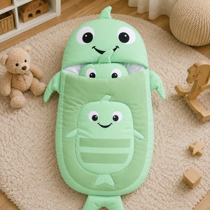 HAPPIMUMS CHARACTER CUDDLY CARRY NEST WITH PILLOW - GREEN FISH