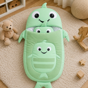 HAPPIMUMS CHARACTER CUDDLY CARRY NEST WITH PILLOW - GREEN FISH